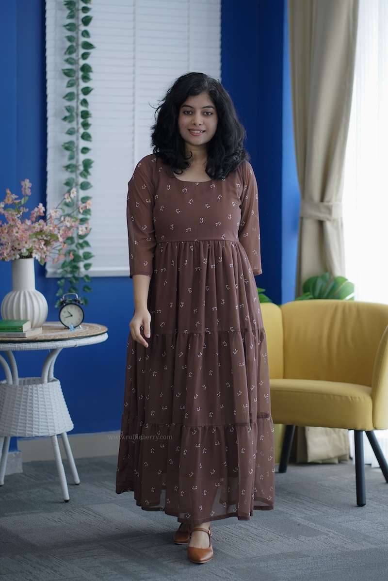 Rose Brown Floral Georgette Dress