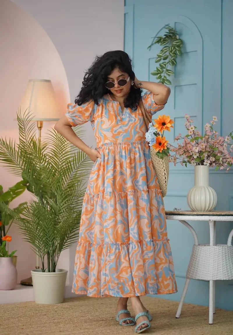 Maira Orange Abstract Georgette Dress