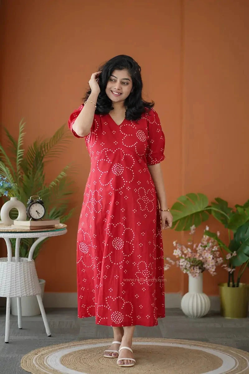 BarB Red Aline Cotton Dress