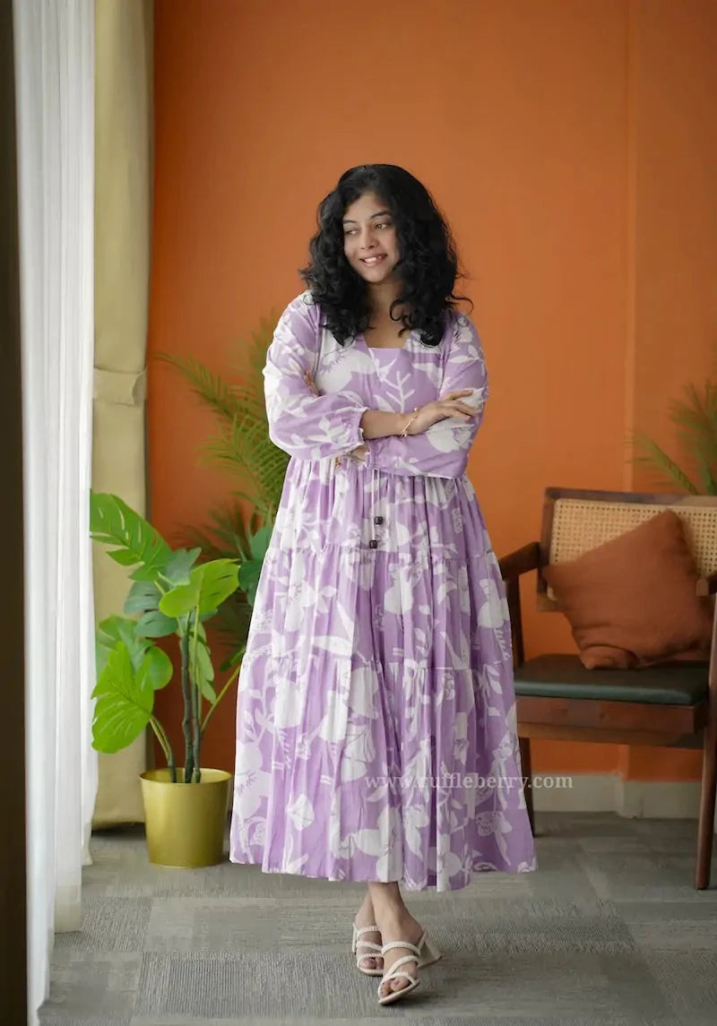 augusta violet floral cotton tier dress