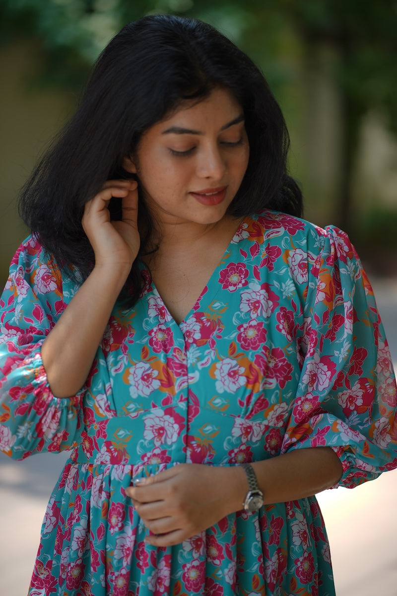 Bloom Aquablue Georgette Dress