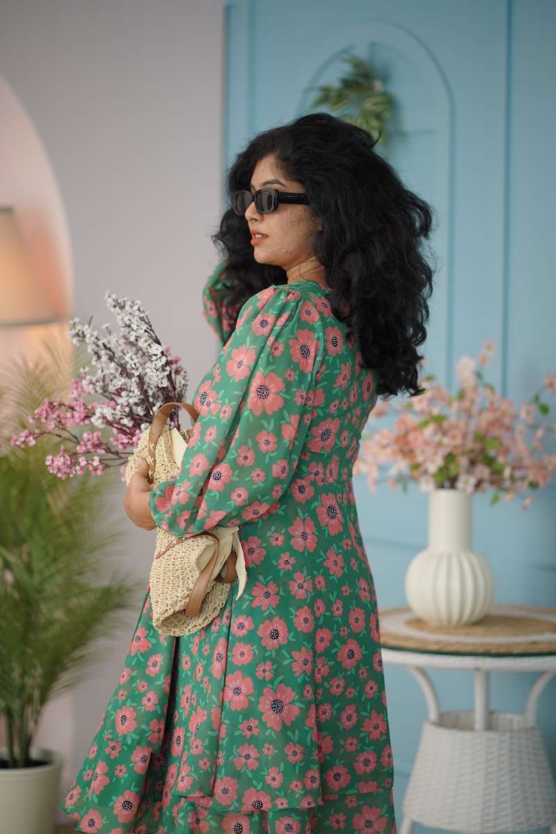 Maira Green Georgette Layered Dress