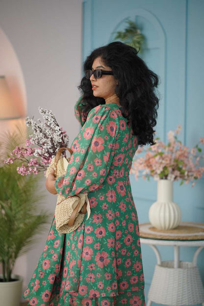 Maira Green Georgette Layered Dress