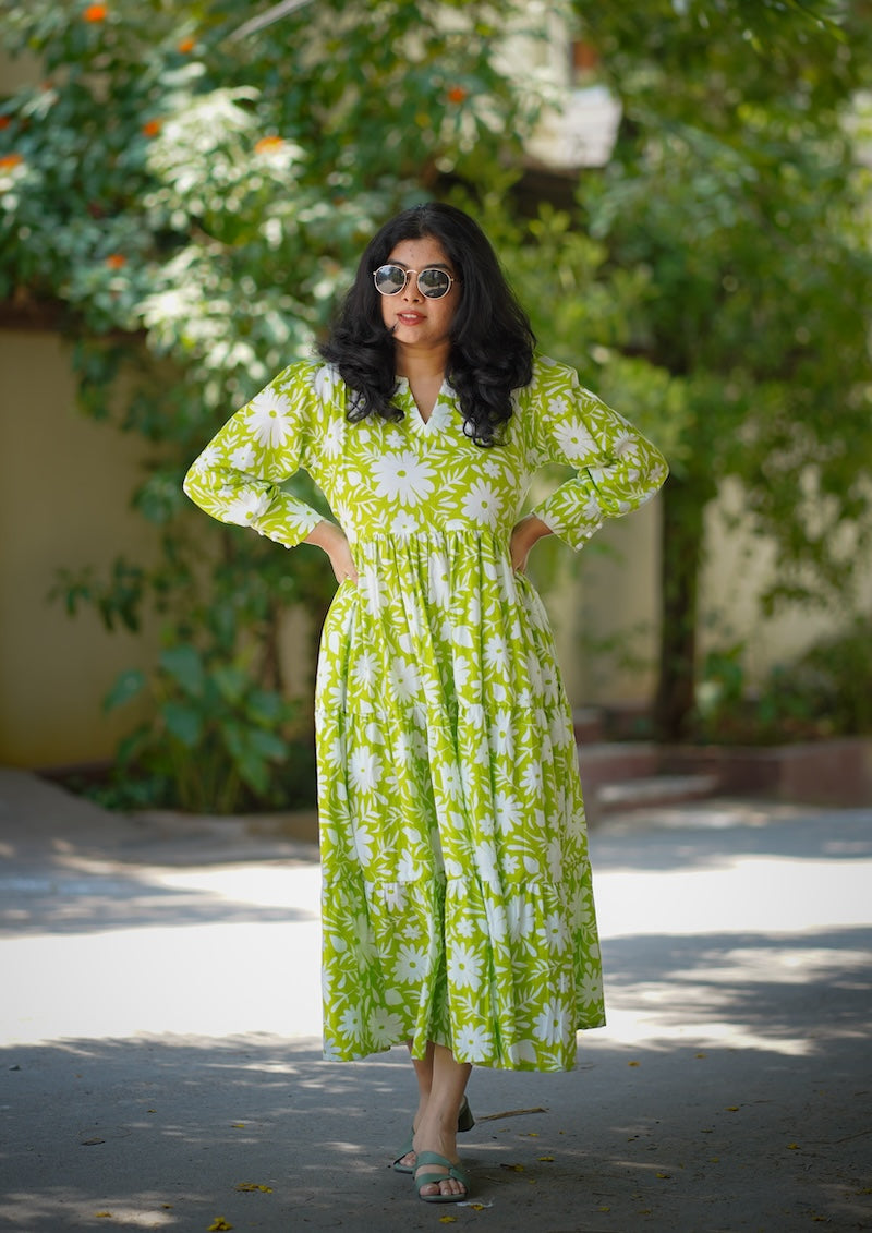 chelsea lime green cotton tier dress image 0