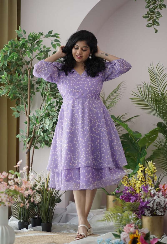 Maira Lilac Georgette Layered Dress
