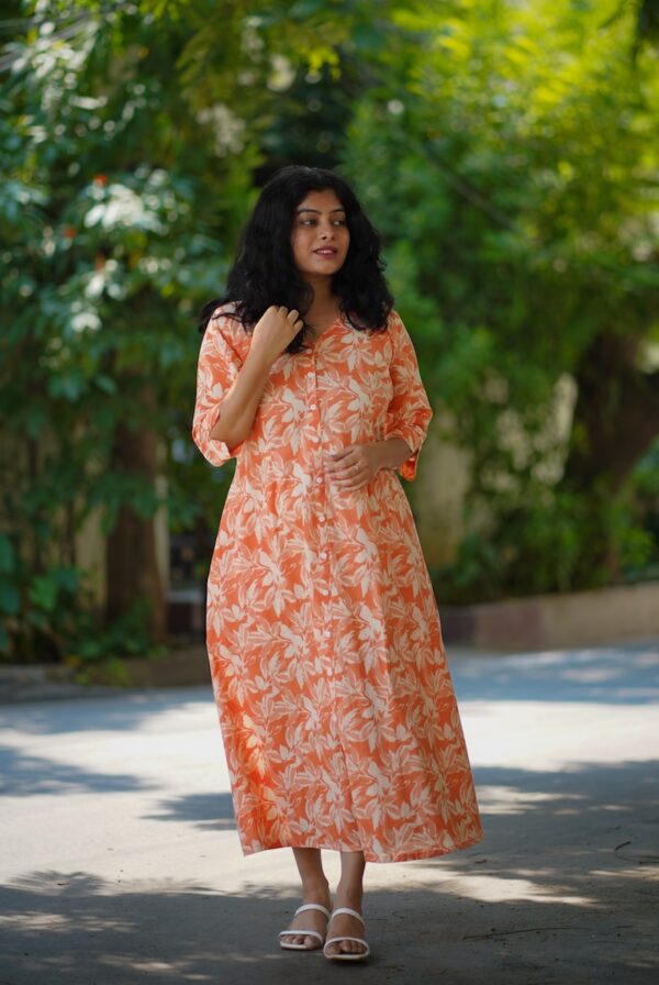 Laya Coral Cotton Aline Dress