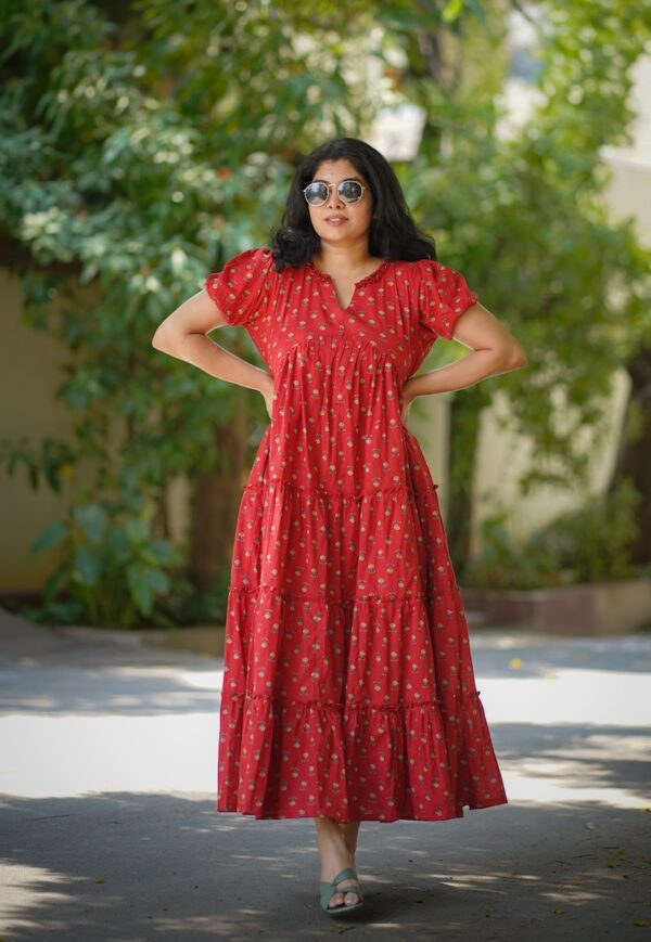 Swirl Red Cotton Tier Dress
