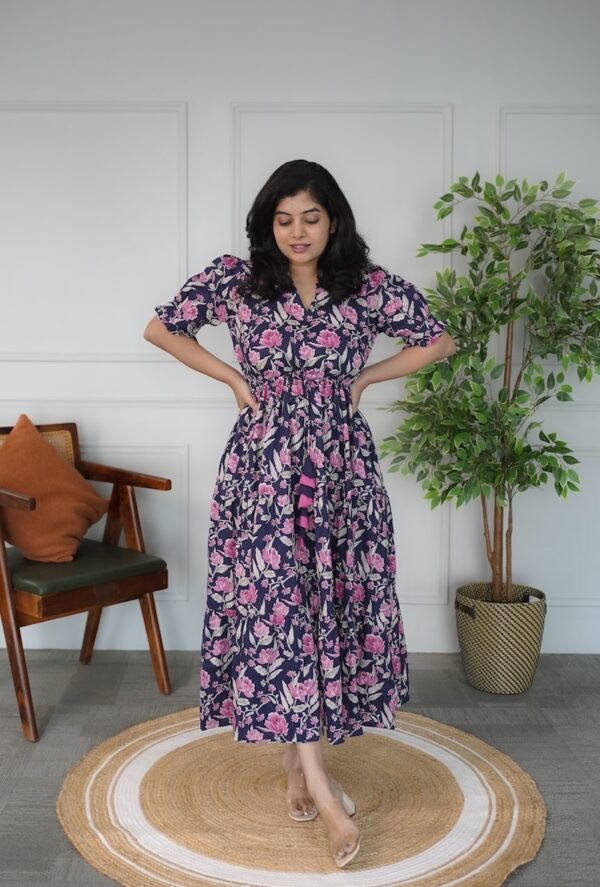 Elira Midnight Blue Cotton Dress