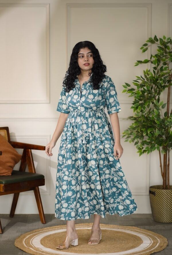 Elira Cement Blue Cotton Dress