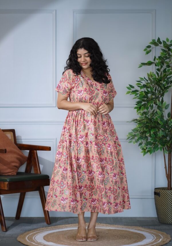 Elira Peach Floral Cotton Dress