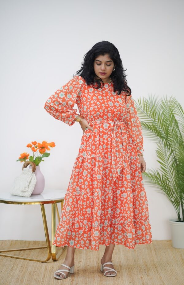 Arina Orange MiniFloral Georgette dress